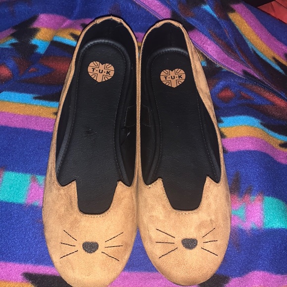 tuk Shoes Tuk Tuk Flats Cat Kitten Ears Nose Whiskers Vegan Suede